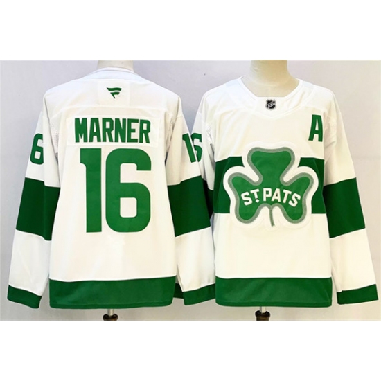Men's Toronto Maple Leafs #16 Mitchell Marner White Green 2024-25 With A Stitched Jersey - Ujersey