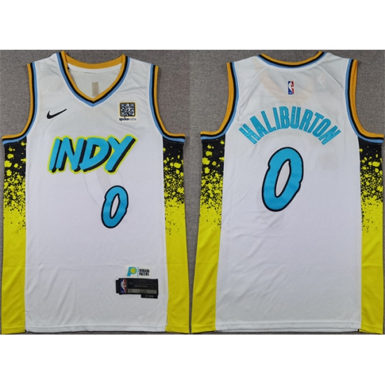 Men's Indiana Pacers #0 Tyrese Haliburton White 2024-25 City Edition Stitched Basketball Jersey - Ujersey