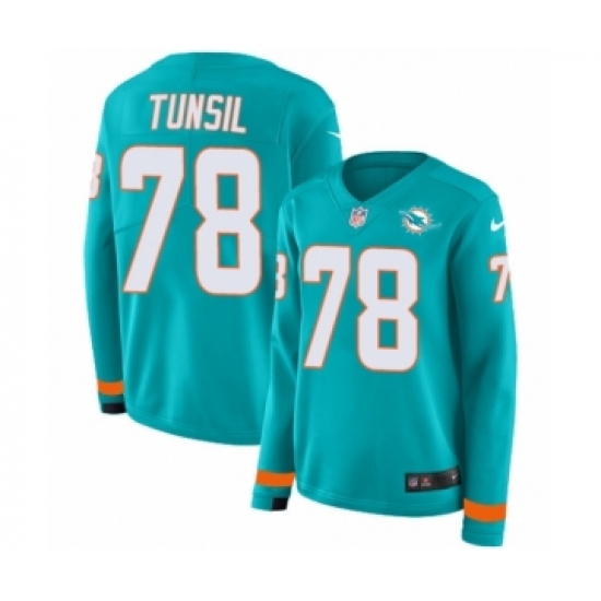 Women's Nike Miami Dolphins #78 Laremy Tunsil Limited Aqua Therma Long Sleeve NFL Jersey - Ujersey