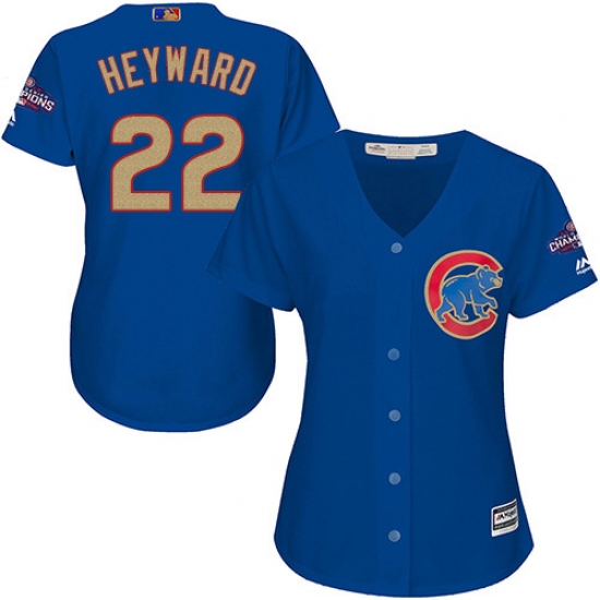 Women's Majestic Chicago Cubs #22 Jason Heyward Authentic Royal Blue 2017 Gold Champion MLB Jersey - Ujersey