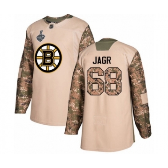 Men's Boston Bruins #68 Jaromir Jagr Authentic Camo Veterans Day Practice 2019 Stanley Cup Final Bound Hockey Jersey - Ujersey