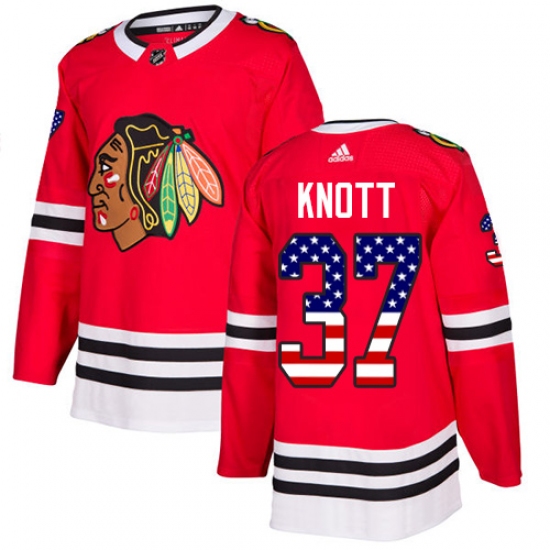 Men's Adidas Chicago Blackhawks #37 Graham Knott Authentic Red USA Flag Fashion NHL Jersey - Ujersey