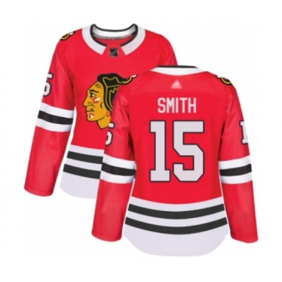Women's Chicago Blackhawks #15 Zack Smith Authentic Red Home Hockey Jersey - Ujersey
