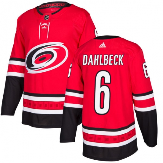 Men's Adidas Carolina Hurricanes #6 Klas Dahlbeck Premier Red Home NHL Jersey - Ujersey