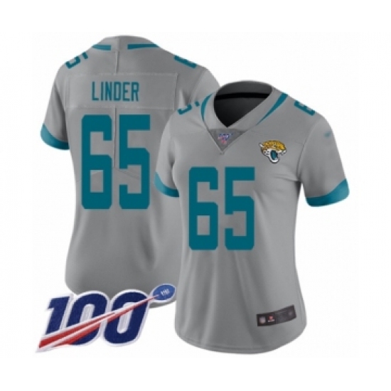 Women's Jacksonville Jaguars #65 Brandon Linder Silver Inverted Legend Limited 100th Season Football Jersey - Ujersey