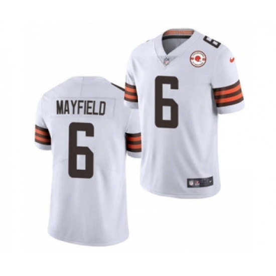 Men's Cleveland Browns #6 Baker Mayfield 2021 White 75th Anniversary Patch Vapor Untouchable Limited Jersey - Ujersey