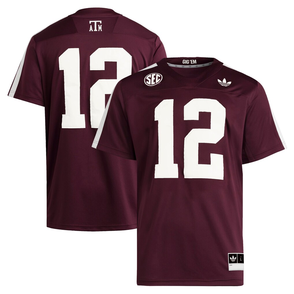 Men's adidas #12 Maroon Texas A&M Aggies Premier Strategy Jersey - ujerseystore