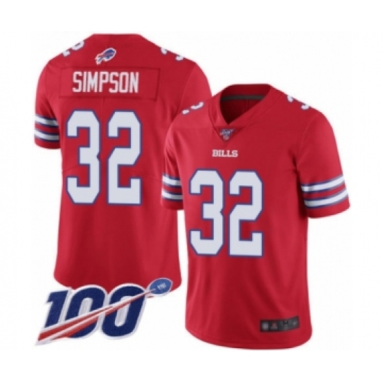Men's Buffalo Bills #32 O. J. Simpson Limited Red Rush Vapor Untouchable 100th Season Football Jersey - Ujersey