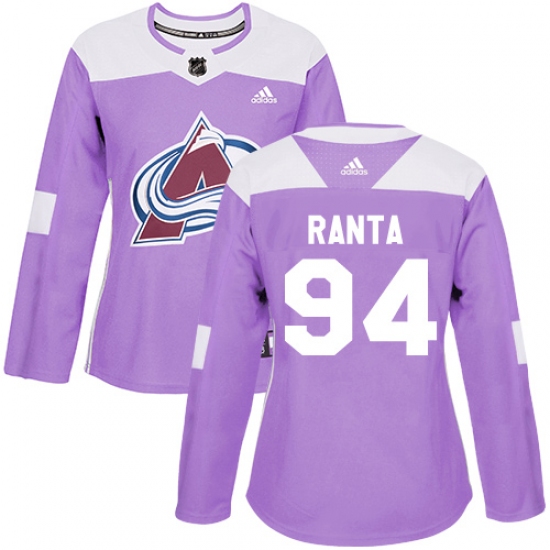 Women's Adidas Colorado Avalanche #94 Sampo Ranta Authentic Purple Fights Cancer Practice NHL Jersey - Ujersey