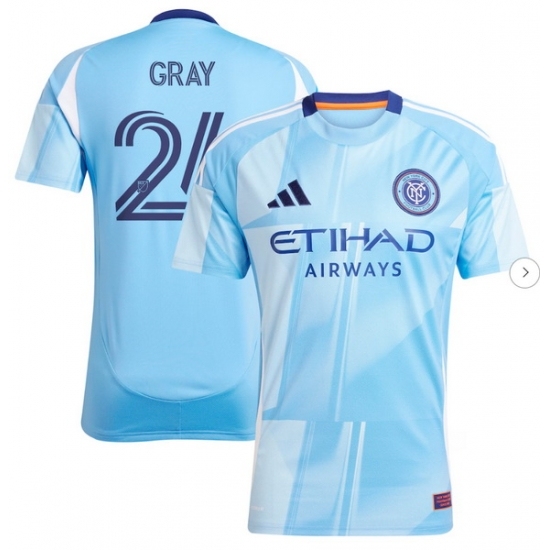 Men's New York City FC Tayvon Gray adidas Light Blue 2025 The Excelsior Kit Replica Player Jersey - Ujersey