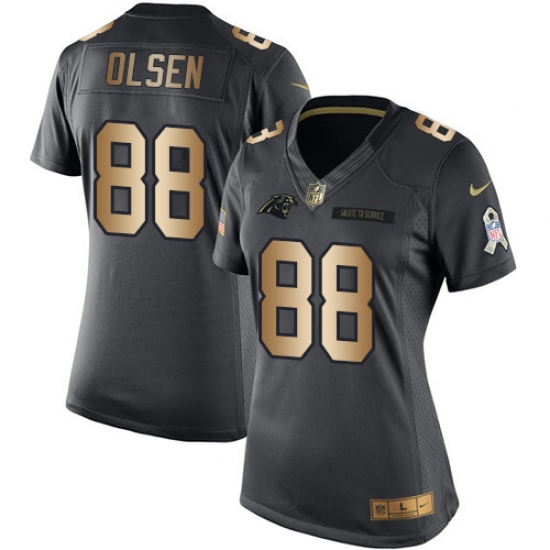 Women's Nike Carolina Panthers #88 Greg Olsen Limited Black/Gold Salute to Service NFL Jersey - Ujersey