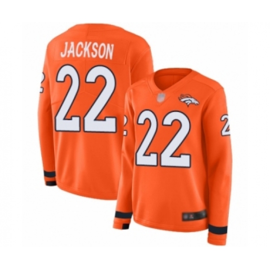 Women's Denver Broncos #22 Kareem Jackson Limited Orange Therma Long Sleeve Football Jersey - Ujersey