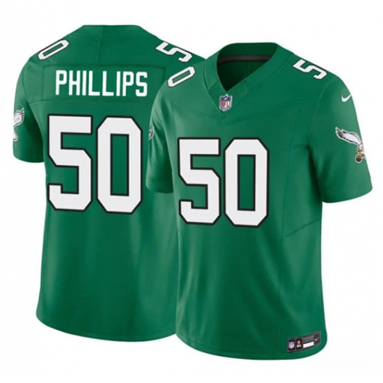 Men's Philadelphia Eagles #50 Jaelan Phillips Kelly Green 2025 F.U.S.E. Vapor Untouchable Limited Throwback Football Stitched Jersey - Ujersey