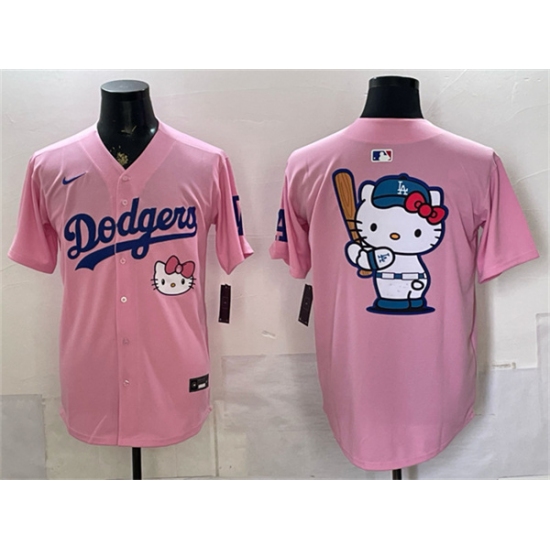 Men's Los Angeles Dodgers Team Big Logo Pink 2025 Hello Kitty Vapor Limited Stitched Baseball Jersey - Ujersey