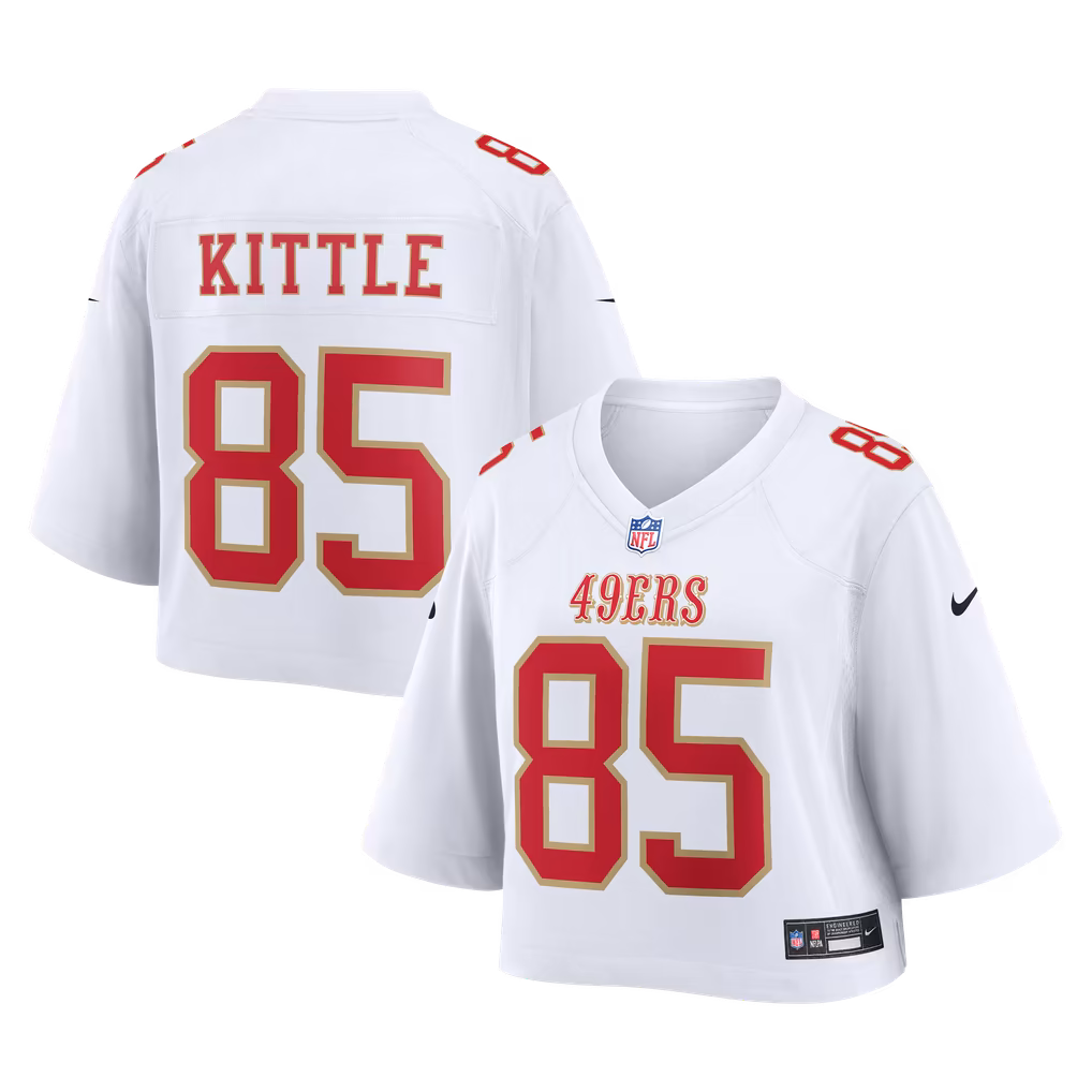 Women's San Francisco 49ers George Kittle Nike White Cropped Fashion Game Jersey - SUjersey01