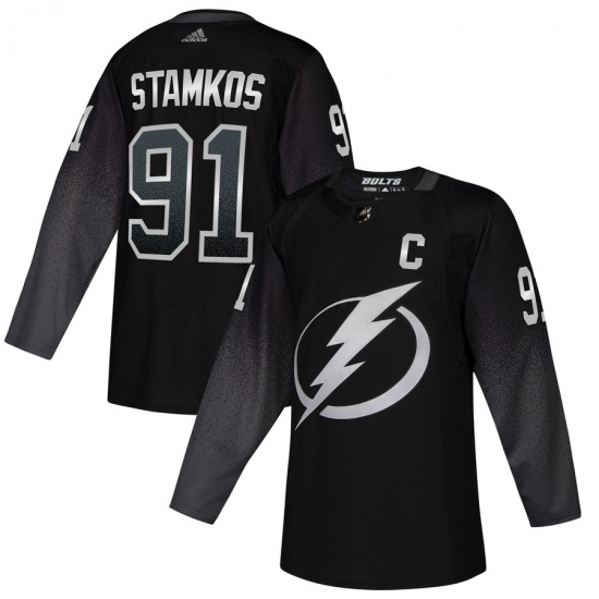 Men's Tampa Bay Lightning #91 Steven Stamkos adidas Alternate Authentic Player Jersey Black