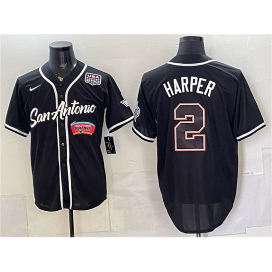 Men's San Antonio Spurs #2 Dylan Harper Black USA 250 Stitched Baseball Jersey - Ujersey