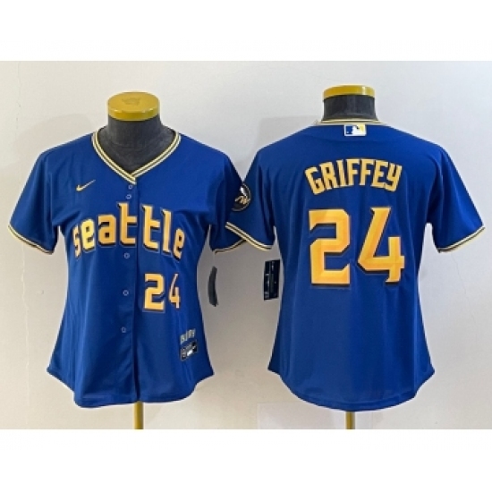 Women's Seattle Mariners #24 Ken Griffey Number Blue 2023 City Connect Cool Base Stitched Jersey1 - Ujersey