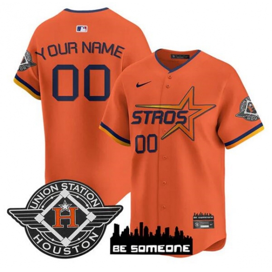 Men's Houston Astros Active Player Custom Orange 2025 City Connect Limited Stitched Baseball Jersey - Ujersey