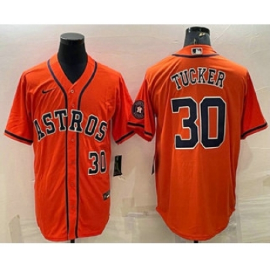 Men's Houston Astros #30 Kyle Tucker Number Orange With Patch Stitched MLB Cool Base Nike Jersey - Ujersey