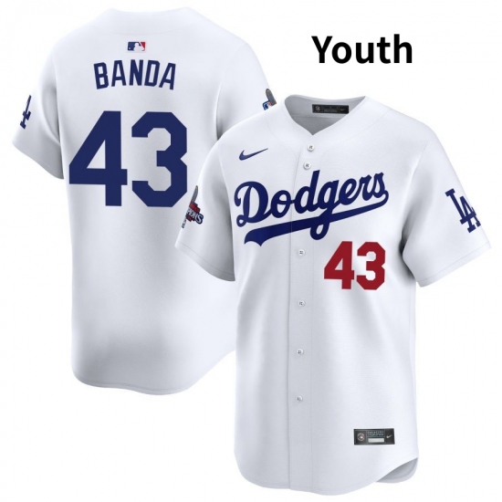Youth Los Angeles Dodgers #43 Anthony banda White 2024 World Series Stitched Baseball Jersey - Ujersey