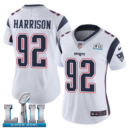 Women's Nike New England Patriots #92 James Harrison White Vapor Untouchable Limited Player Super Bowl LII NFL Jersey - ujerseystore