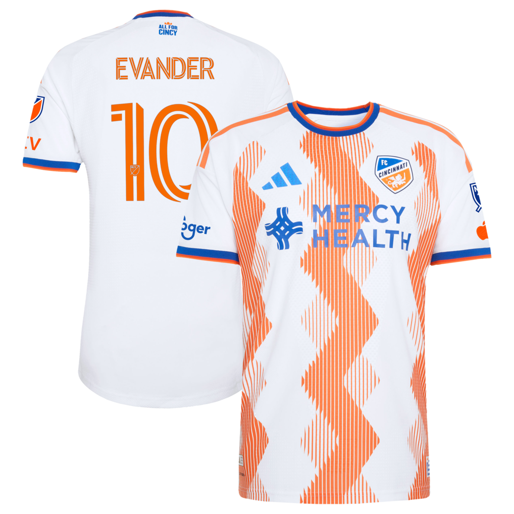 Men's FC Cincinnati Evander da Silva Ferreira adidas White 2026 The Seven Hills Kit On-Field Authentic Patch Jersey - Ujersey