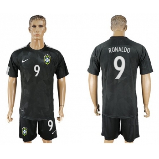 Brazil #9 Ronaldo Black Soccer Country Jersey
