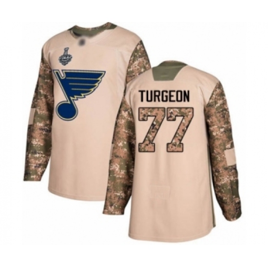 Youth St. Louis Blues #77 Pierre Turgeon Authentic Camo Veterans Day Practice 2019 Stanley Cup Final Bound Hockey Jersey