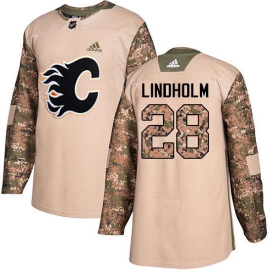 Men's Adidas Calgary Flames #28 Elias Lindholm Camo Authentic 2017 Veterans Day Stitched NHL Jersey - Ujersey