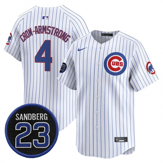 Men's Chicago Cubs #4 Pete Crow-Armstrong White Pinstripe 'Ryne Sandberg Tribute' Vapor Limited V2 Stitched Baseball Jersey - Ujersey