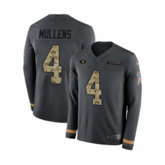 Youth Nike San Francisco 49ers #4 Nick Mullens Limited Black Salute to Service Therma Long Sleeve NFL Jersey - Ujersey