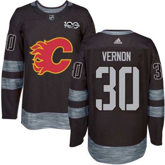 Men's Adidas Calgary Flames #30 Mike Vernon Authentic Black 1917-2017 100th Anniversary NHL Jersey - Ujersey