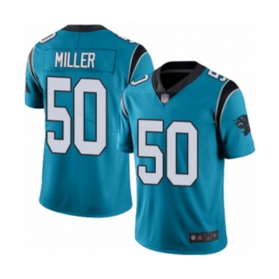 Men's Carolina Panthers #50 Christian Miller Limited Blue Rush Vapor Untouchable Football Jersey - Ujersey