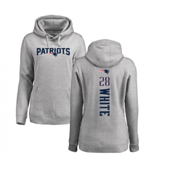 Football Women's New England Patriots #28 James White Ash Backer Pullover Hoodie - Ujersey