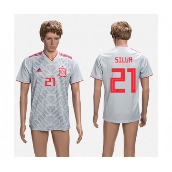 Spain #21 Silva Grey Training Soccer Country Jersey