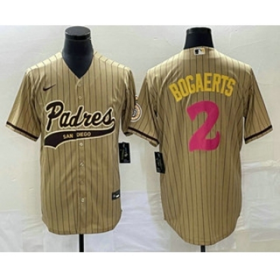 Men's San Diego Padres #2 Xander Bogaerts Tan Pinstripe 2023 City Connect Cool Base Stitched Jersey 1 - Ujersey