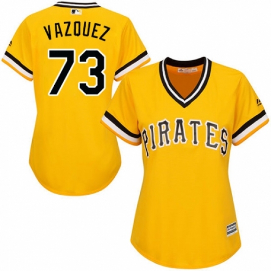 Women's Majestic Pittsburgh Pirates #73 Felipe Vazquez Authentic Gold Alternate Cool Base MLB Jersey - Ujersey