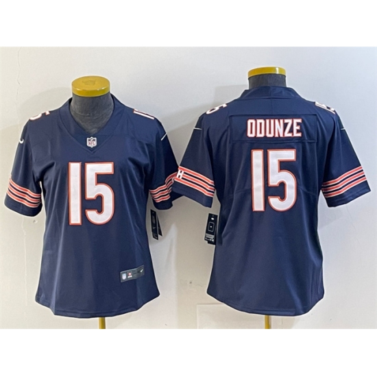 Women's Chicago Bears #15 Rome Odunze Navy 2024 Draft Vapor Football Stitched Jersey(Run Small) - Ujersey