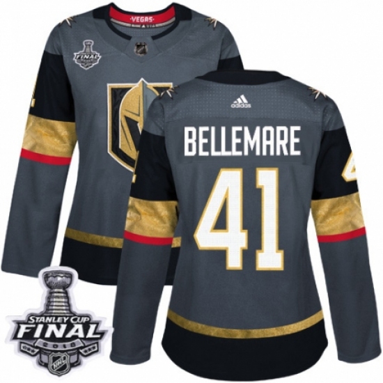Women's Adidas Vegas Golden Knights #41 Pierre-Edouard Bellemare Authentic Gray Home 2018 Stanley Cup Final NHL Jersey - Ujersey