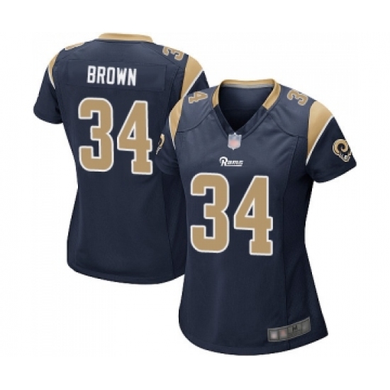 Women's Los Angeles Rams #34 Malcolm Brown Game Navy Blue Team Color Football Jersey - Ujersey