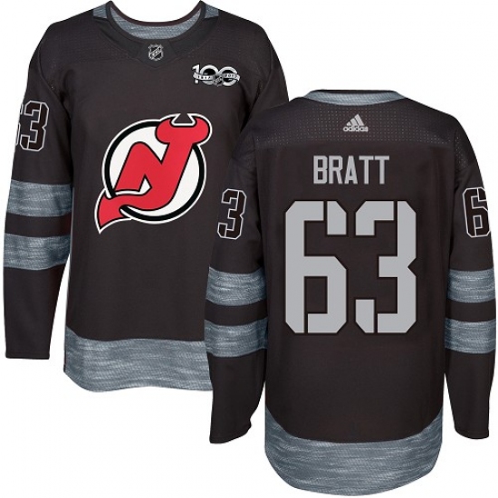 Men's Adidas New Jersey Devils #63 Jesper Bratt Authentic Black 1917-2017 100th Anniversary NHL Jersey - Ujersey