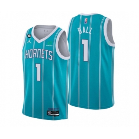 Men's Charlotte Hornets #1 LaMelo Ball 2022-23 Icon Edition No.6 Patch Stitched Basketball Jersey - Ujersey