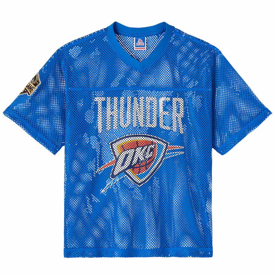 Men's Oklahoma City Thunder OVO x NBA Blue Mesh Football Fashion Jersey - Ujersey