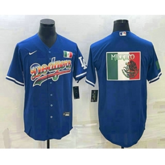Men's Los Angeles Dodgers Big Logo Rainbow Blue Cool Base Nike Jersey - Ujersey