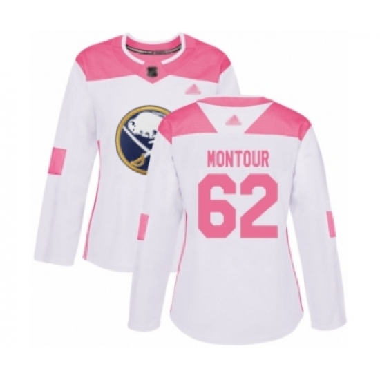 Women's Buffalo Sabres #62 Brandon Montour Authentic Whitev Pink Fashion Hockey Jersey - Ujersey