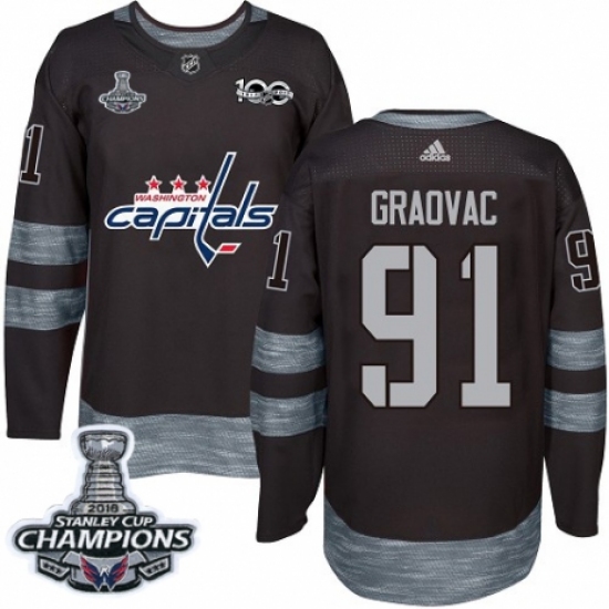Men's Adidas Washington Capitals #91 Tyler Graovac Authentic Black 1917-2017 100th Anniversary 2018 Stanley Cup Final Champions NHL Jersey - Ujersey