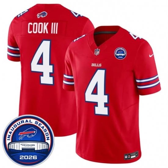 Men's Buffalo Bills #4 James Cook III Red F.U.S.E. 2026 Inaugural Season at Highmark Stadium Football Stitched Jersey - Ujersey