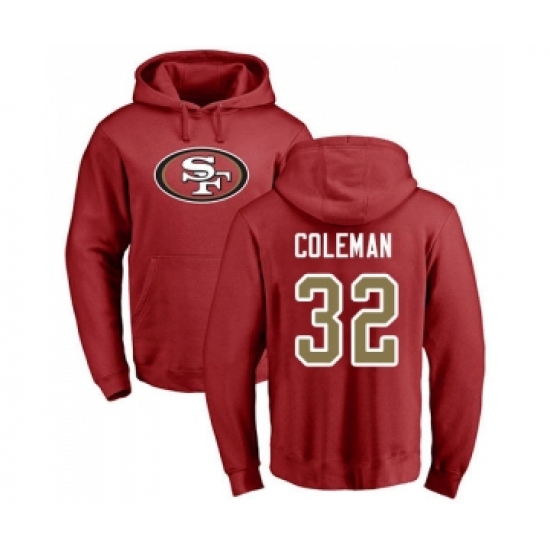 Football San Francisco 49ers #32 Tevin Coleman Red Name & Number Logo Pullover Hoodie - Ujersey NHL