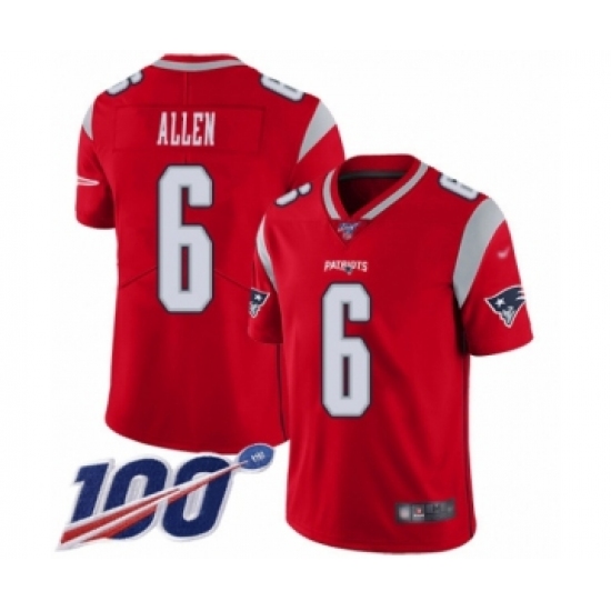 Men's New England Patriots #6 Ryan Allen Limited Red Inverted Legend 100th Season Football Jersey - Ujersey